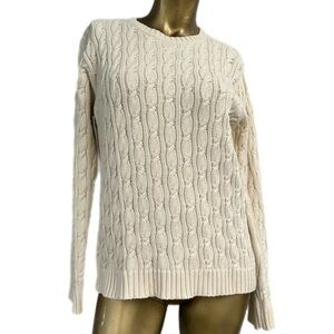 Lauren Ralph Lauren, green label petite pale yellow pullover Cable Knit Sweater